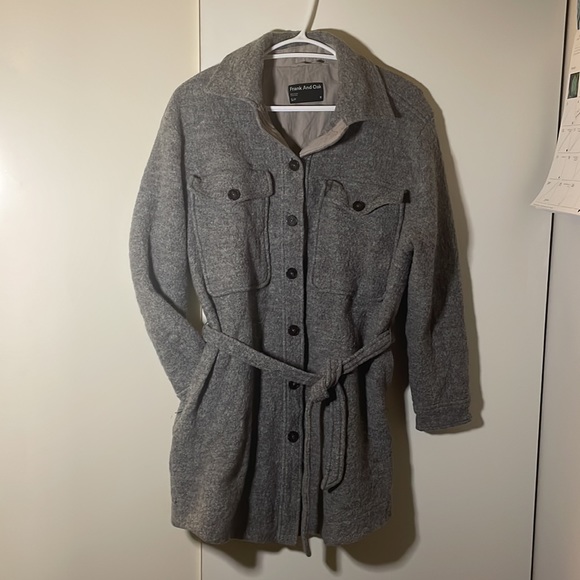 FRANK & OAK Button-down Wool-blend Shacket. Heathered Grey. Size Small. - Picture 3 of 9